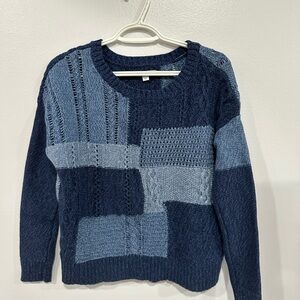 American Eagle Outfitters Patchwork Knit Sweater - Navy and Light Blue